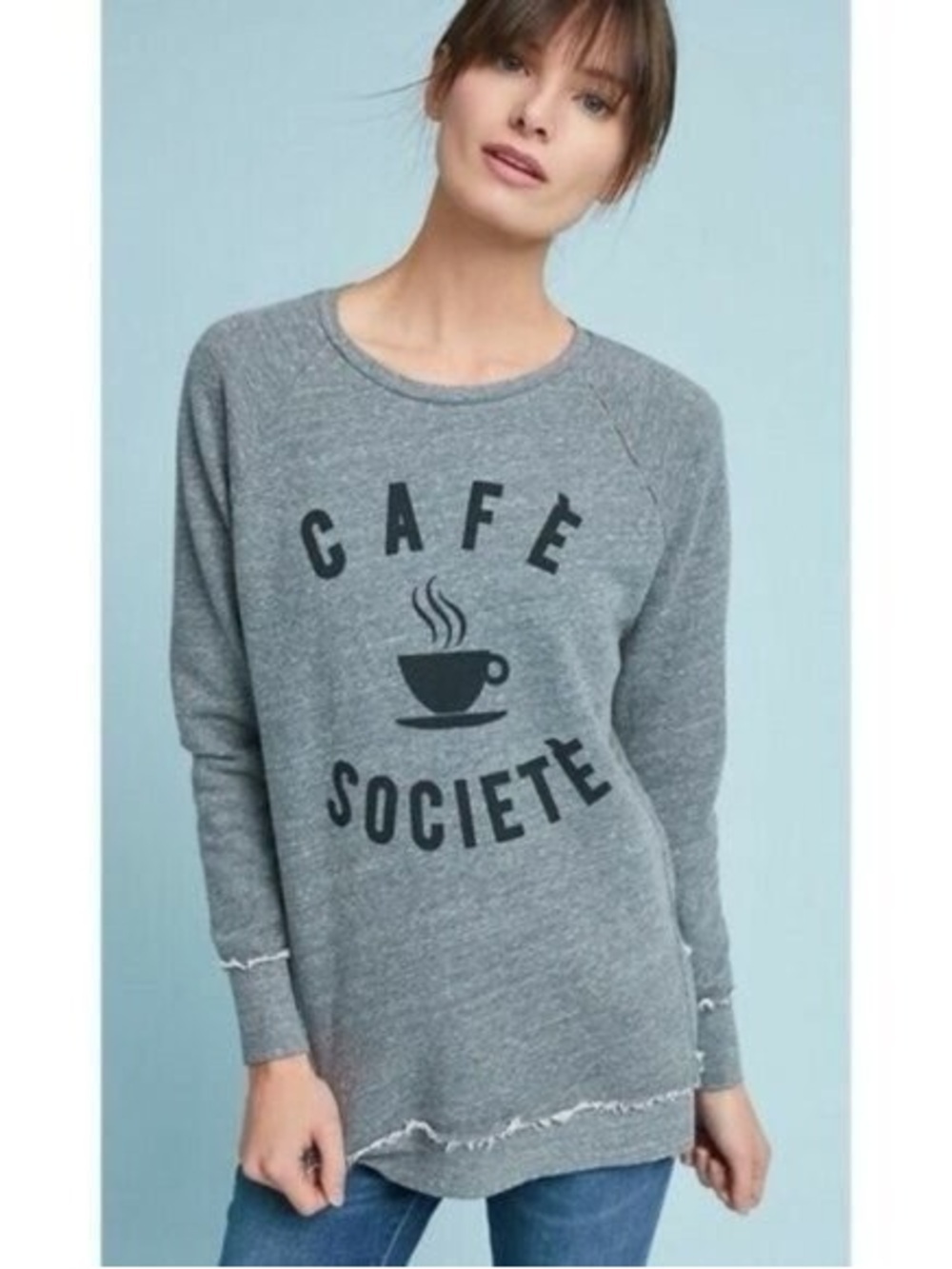 Anthropologie Sol Angeles Gray Cafe Societe Graphic Sweatshirt Women’s XS Casual